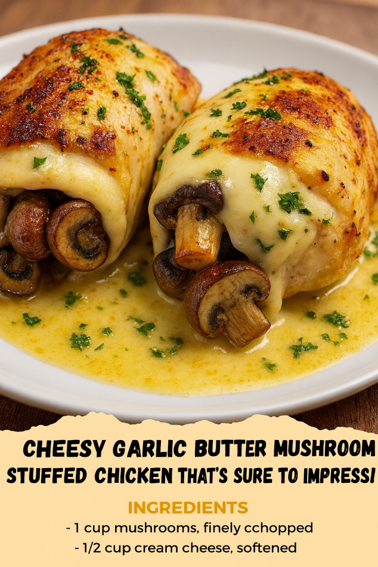 Cheesy Garlic Butter Mushroom Stuffed Chicken