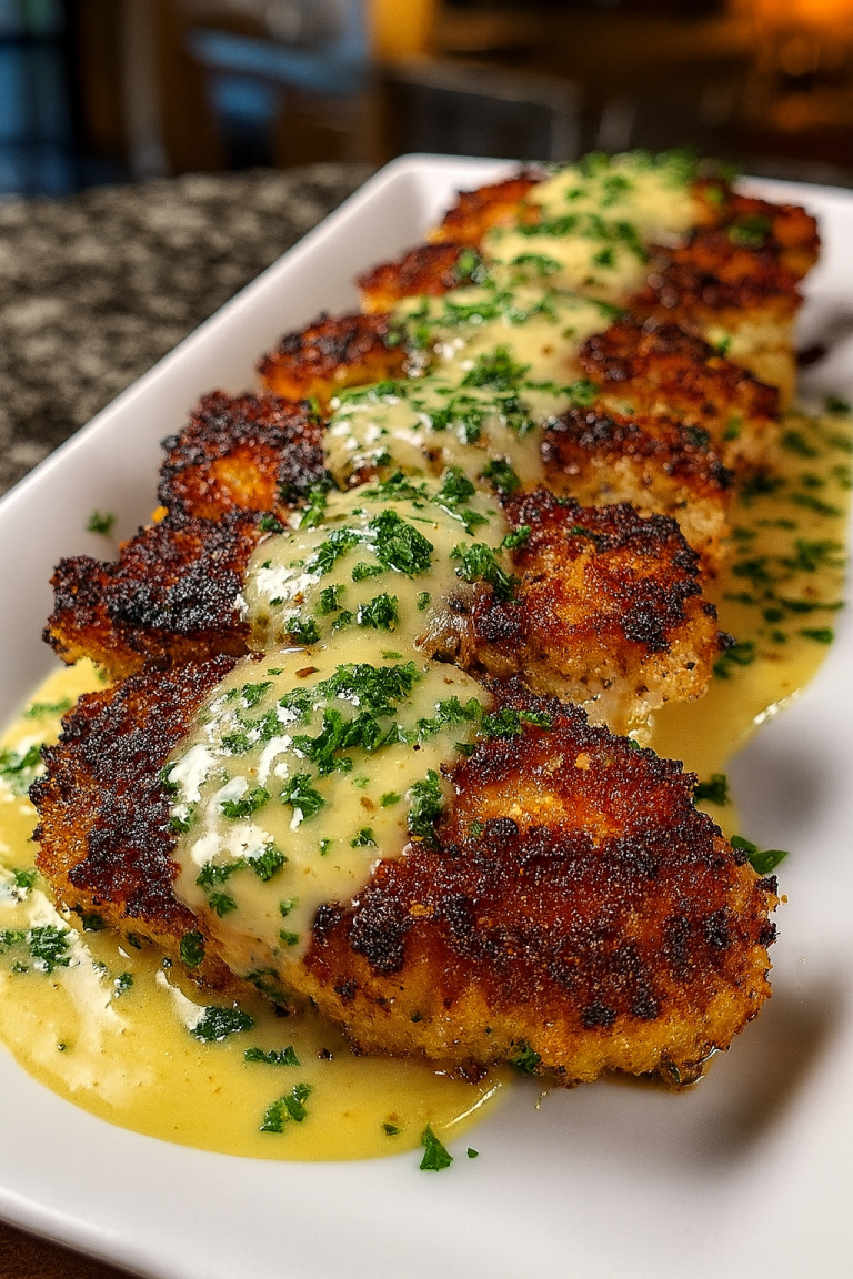 Parmesan Crusted Chicken with Creamy Garlic Sauce