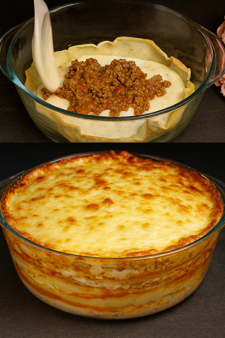 Savory Baked Crepe Casserole with Beef and Cheese